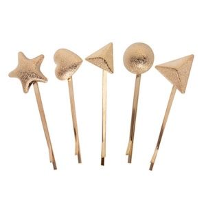 Holiday Gold Hair Clips Geometric Star Hearts Gold Shimmer Hair Clips Set of 5!